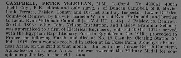 Campbell P M L/Cpl MM 420041 Royal Engineers Obit