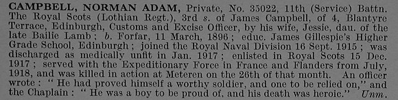 Campbell N A Pte 35022 11th Royal Scots Obit