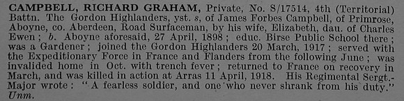 Campbell R G Pte S17514 4th Gordon Highlanders Obit