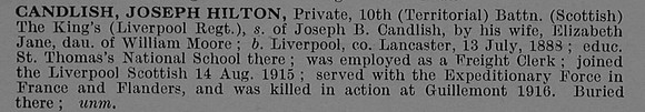 Candlish J H Pte 356551 10th The King's (Liverpool Regiment)