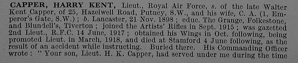 Capper H K Lt Royal Air Force Obit Part 1