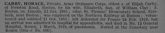 Carby H Pte O/2568 Army Ordnance Corps Obit