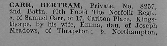Carr B Pte 8257 2nd Norfolk Regiment Obit Part 1