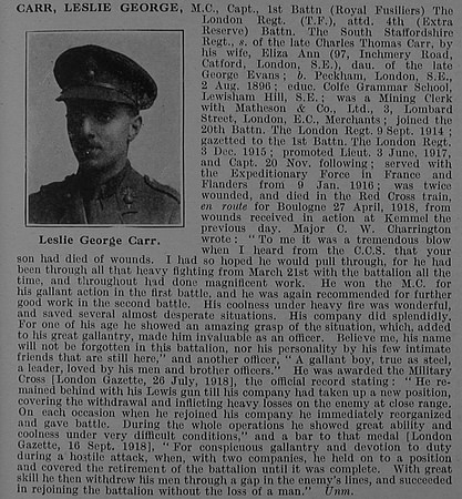 Carr L G Captain MC 1st London Regiment Obit