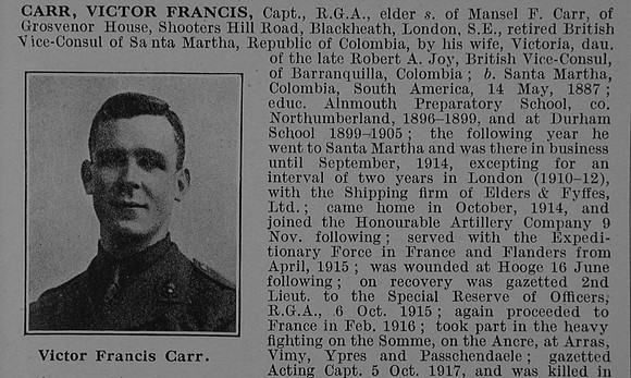 Carr V F Captain Royal Garrison Artillery Obit Part 1