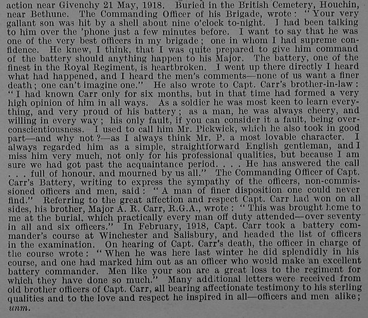 Carr V F Captain Royal Garrison Artillery Obit Part 2