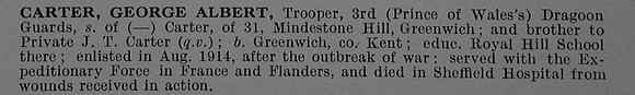 Carter G A Tpr GS8030 3rd Attd 6th Dragoon Guards Short Obit