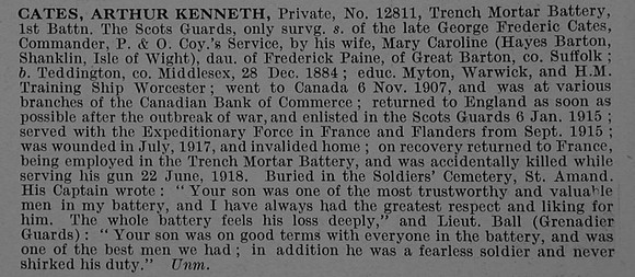 Cates A K Pte 12811 1st Scots Guards Obit