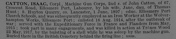 Catton I Cpl 16277 Machine Gun Corps Obit