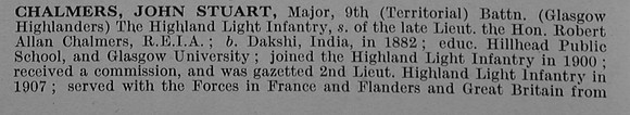 Chalmers J S Major 9th Highland Light Infantry Obit Part 1