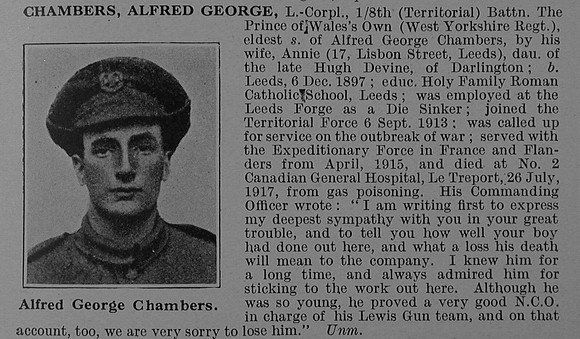 Chambers A G L/Cpl 305194 8th West Yorkshire Regiment Obit