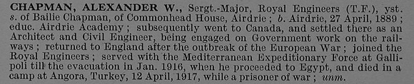 Chapman A W Sergt Major 414284 Royal Engineers Obit