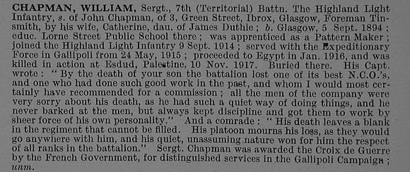 Chapman W Sergt 280579 7th Highland Light Infantry Obit