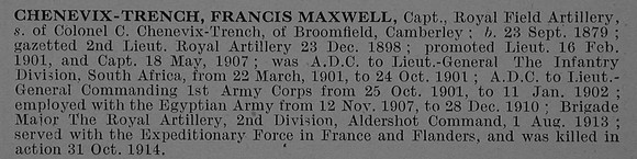Chenevix-Trench F M Captain Royal Field Artillery Obit