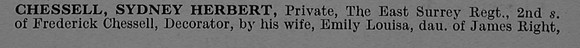 Chessell S H Pte 204 7th East Surrey Regiment Obit Part 1