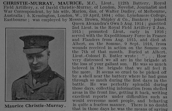 Christie-Murray M Lt MC Royal Field Artillery Obit Part 1
