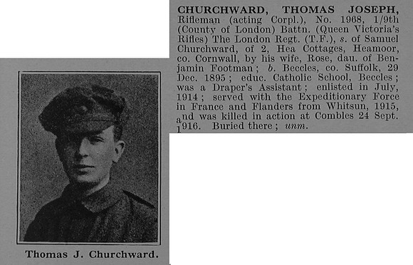 Churchward T J Rfn 1968 9th London Regiment Obit