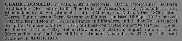 Clark D Pte 3031 6th Attd 11th Seaforth Highlanders Obit