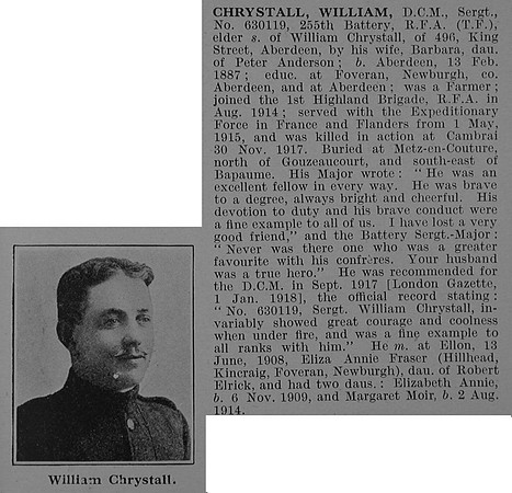Chrystall W Sergt DCM Royal Field Artillery Obit