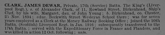 Clark J D Pte 51997 17th The King's (Liverpool Regiment) Obit