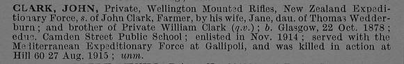Clark J Pte 11.866 Wellington Mounted Rifles, N.Z.E.F. Obit