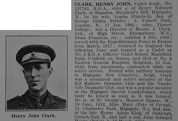 Clark H J Sergt 137743 Royal Garrison Artillery Obit