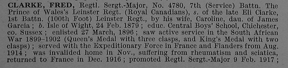Clarke F Reg Sergt Major 4780 Obit Part 1 7th Leinster Regiment Obit