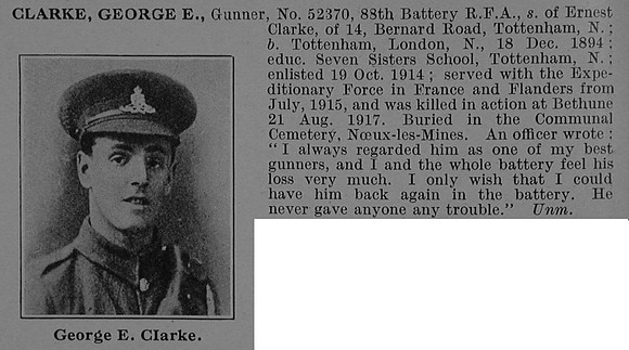 Clarke G E Gnr 52370 Royal Field Artillery Obit