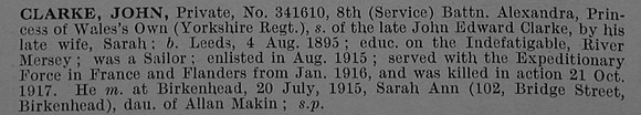 Clarke J Pte 341610 8th Yorkshire Regiment Obit