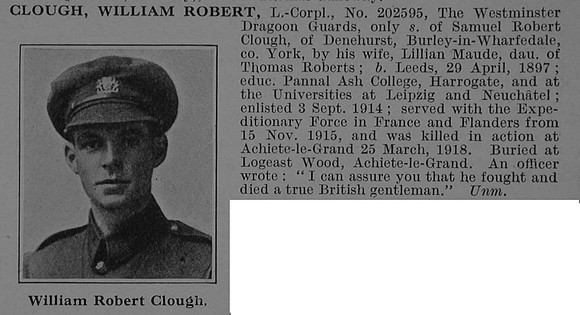 Clough W R L/Cpl 202595 2nd County Of London Yeomanry Attd To 5th King's Own (Royal Lancaster Regiment) Obit