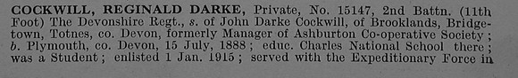 Cockwill R D Pte 15147 2nd Devonshire Regiment Obit Part 1