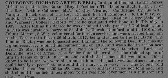 Colborne R A P Rev Army Chaplains Obit