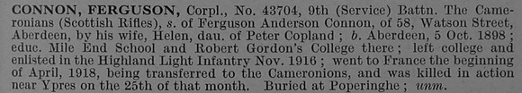 Connon F Cpl 43704 9th Cameronians Obit