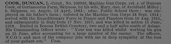 Cook D L/Cpl 106936 Machine Gun Corps Obit