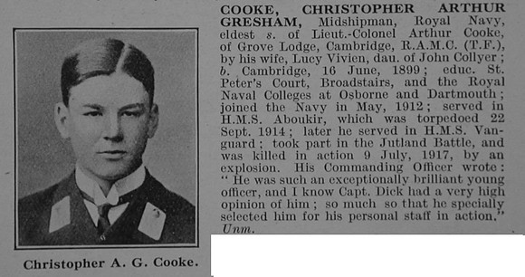 Cooke C A G Midshipman H.M.S. Vanguard Royal Navy Obit