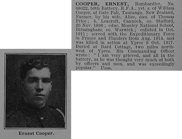 Cooper E Bmdr 68022 Royal Field Artillery Obit