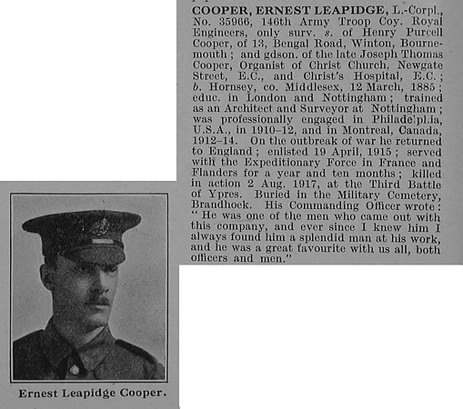 Cooper E L LCpl 35966 Royal Engineers Obit