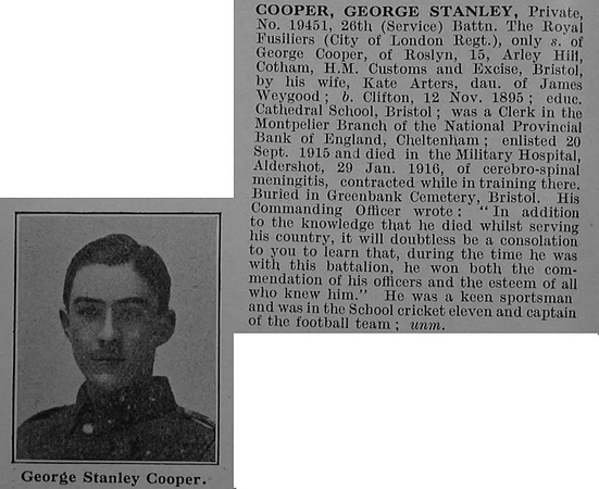 Cooper G S Pte 19451 26th Royal Fusiliers Obit