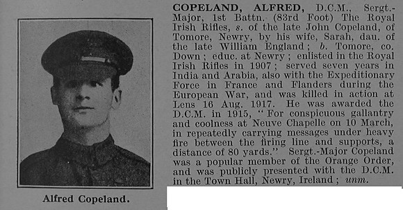 Copeland A Sergt-Major DCM 8497 1st Royal Irish Rifles Obit