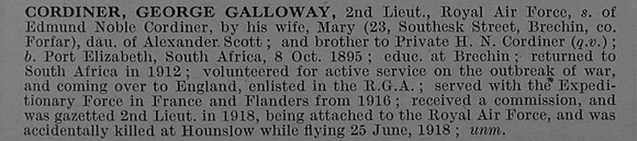 Cordiner G G 2nd Lt Royal Air Force Obit