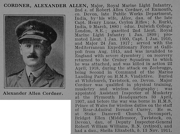 Cordner A A Major Royal Marine Light Infantry Obit