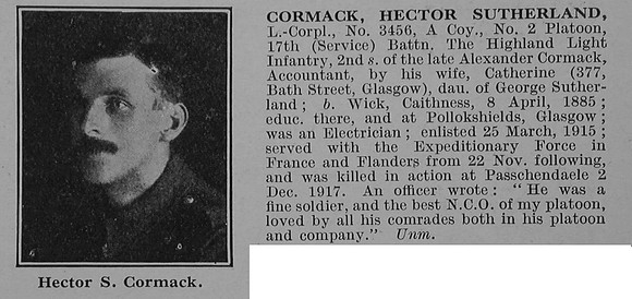 Cormack H S L/Cpl 3456 17th Highland Light Infantry Obit