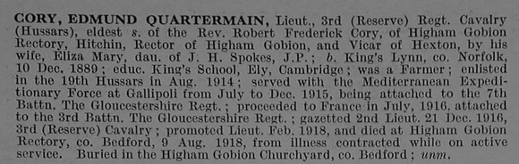 Cory E Q Lt Reserve Cavalry Regiment Obit