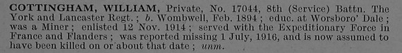 Cottingham W Pte 17044 8th York & Lancaster Regiment