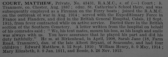 Court M Pte 43431 Royal Army Medical Corps Obit