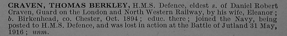 Craven T B Leading Stoker K/15309 H.M.S. Defence Royal Navy