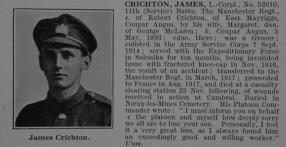 Crichton J L/Cpl 52610 11th Manchester Regiment Obit