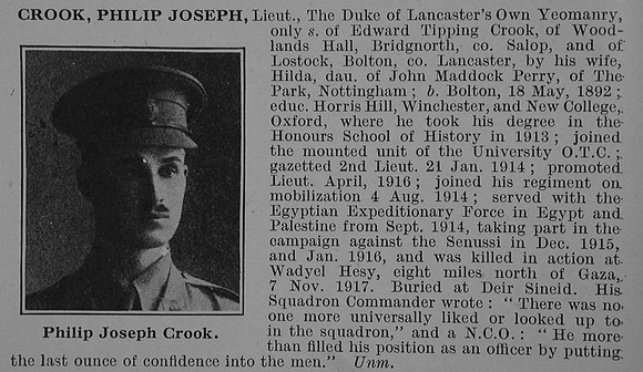 Crook P J Lt Duke of Lancaster's Own Yeomanry Obit