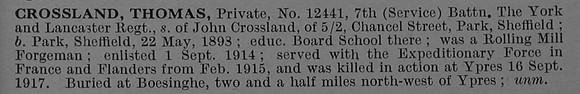 Crossland T Pte 12441 7th York & Lancs Regiment Obit