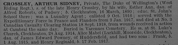 Crossley A S Pte 9th Duke of Wellington's (West Riding Regiment) Obit